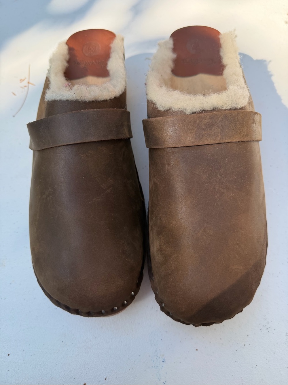 Unisex Troentorp Brown LeatherShearling-Lined Slip-On Loafers/Clogs NWOT EU44